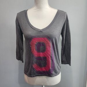 American Eagle Outfitters Vintage T Top Small Jersey Vneck AEO 9 Crop Tee